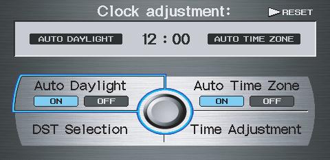 System Setup Clock Adjustment From the SETUP screen (Other), say or select Clock Adjustment and the following screen appears: This screen allows you to set or adjust the following: Auto Daylight