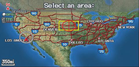 Showing the Map of Continental USA With the Continental USA selection, the display changes to: The yellow box indicates the area you will see when you click on the current map with the Interface Dial.