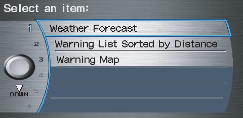 Information Features Weather Information The Weather Information option allows you to view the weather forecast, warning list, and warning map.