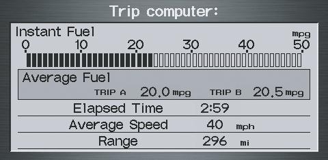When the system calculates a route and there is a warning on the route, the following screen will be displayed: Trip Computer The Trip computer screen displays the trip information from the gauge