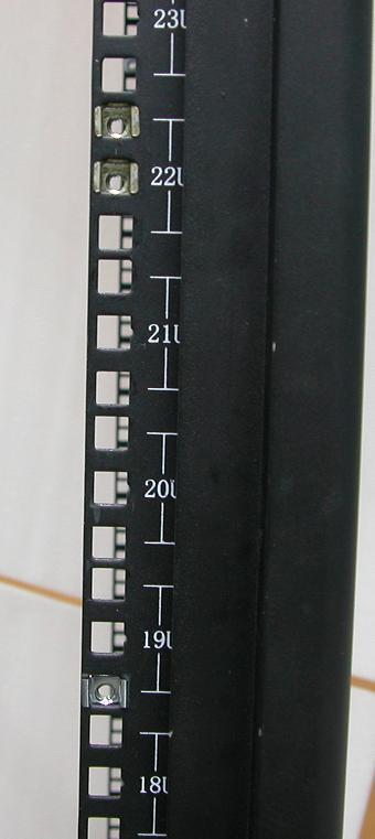 Insert three (3) M5 nuts on the 2 holes of the front right side of the rack post.