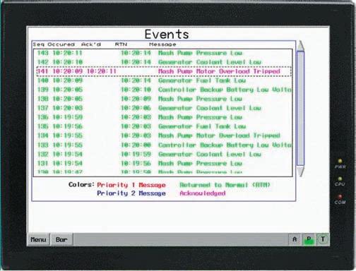 l Display a history of alarms l Maximum of 1000 events l Select colors to show alarm state, back to normal state and acknowledged alarm l Display