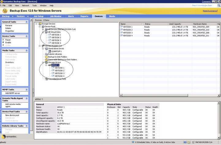 26 Viewing general properties, components, and virtual disks in Backup Exec About viewing storage array components in Backup Exec Figure 3-1 Storage Arrays icon and the All Virtual Disks icon Viewing