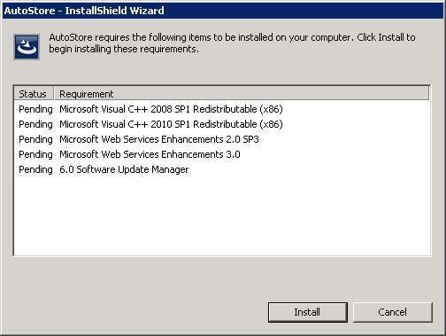 7. The AutoStore installer may install additional software that is required prior to installation of AutoStore 6. Select Install to continue.
