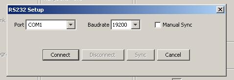 11. Select the COM PORT that will be used, then set baudrate at 19200, and click Connect to connect the