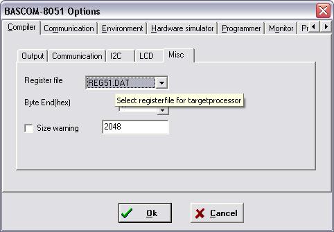Picture 14 BASCOM-8051 Option Settings Screen 6. As an example of an application program, we will discuss about testboard.hex a program which is also included inside the CD/DVD.