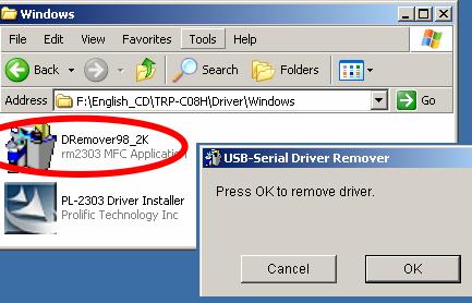 INT131 4 OPTIONS Use the DRemover98_2k to remove INT131 driver. Double click DRemover98_2k.