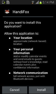 notification with the name of the install
