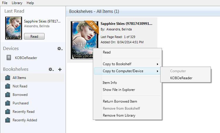 To return an book before the expiry date, in Adobe Digital Editions, right click on the book cover and click on Return Borrowed Item.