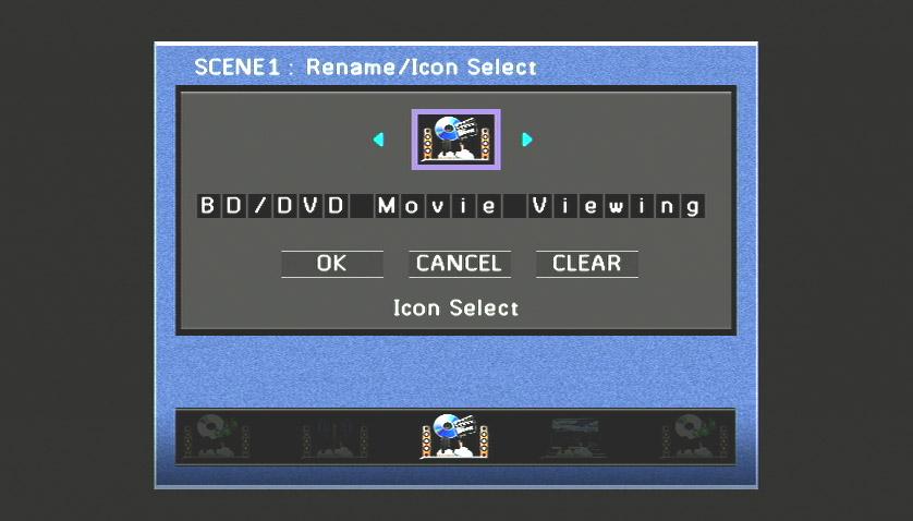 MAIN ZONE 2 SOURCE RECEIVER CODE SET Changing a scene name and icon Rename/Icon Select 7 kcursor C to select OK and press kenter to register the new input name.