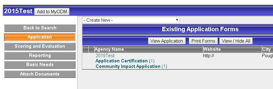 Creating an Application Once Saved, forms will be viewable in the Agency Folder.