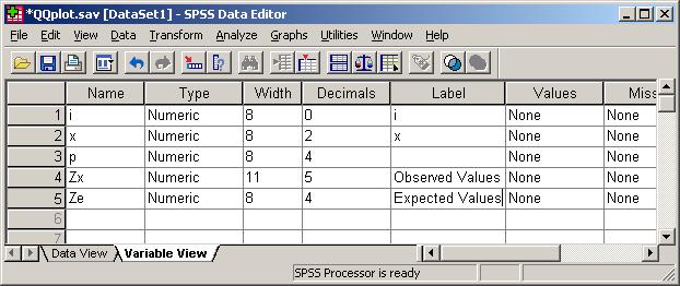 Use the Compute Variables feature to obtain this. Open the Variable View of the data file and Label Zx as Observed Values and Ze as Expected Values.