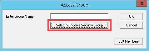 The Select Windows Security Group provides the ability to link an Access Group to a Widows Security Group.