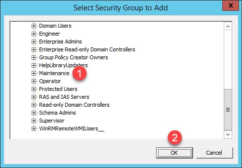 4. From the Select Security Group to Add window, expand the