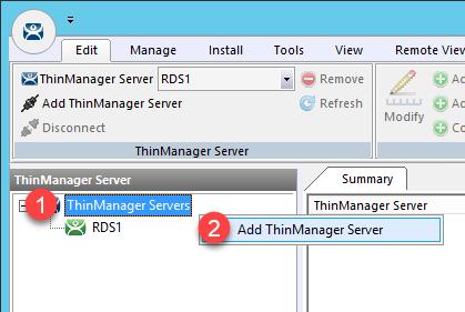 Add Remote ThinManager Server The ThinManager Administrative Console can manage not only the ThinServer installed on its machine, but also remote ThinServers installed on
