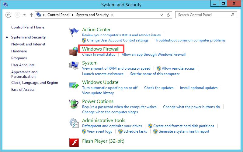 3. From the System and Security page of the Control Panel, click the Windows Firewall link. 4.