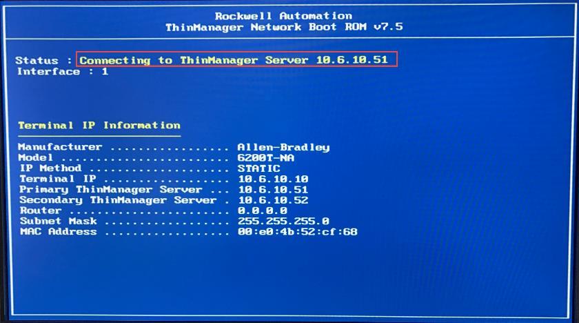 8. You should see that the initial attempt to connect to the ThinManager Server on RDS1