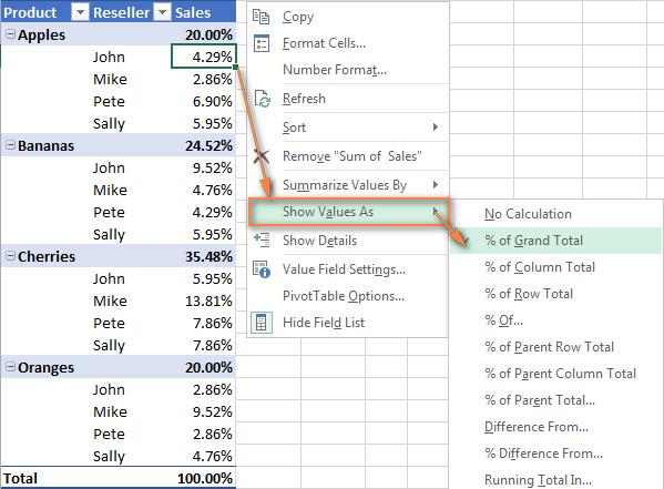 This feature is called Show Values As and it's accessible by right-clicking the field in the table in Excel 2016 and 2013.