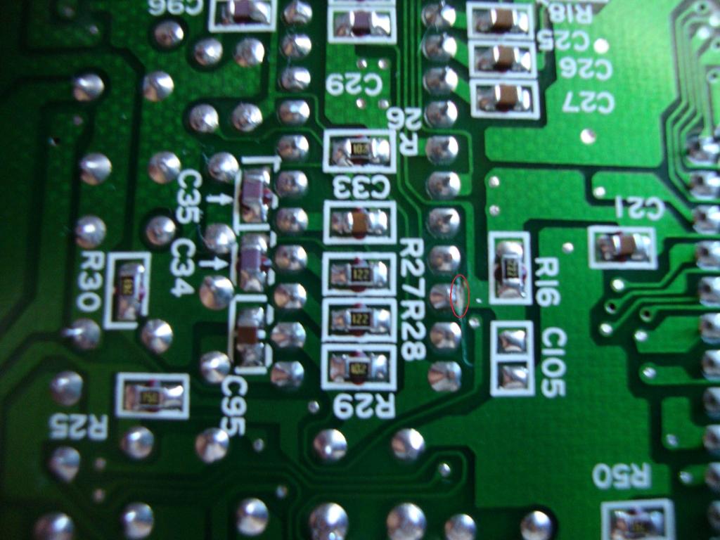 Locate Pin 10 of the CXA1145 on the solder side and cut the track as