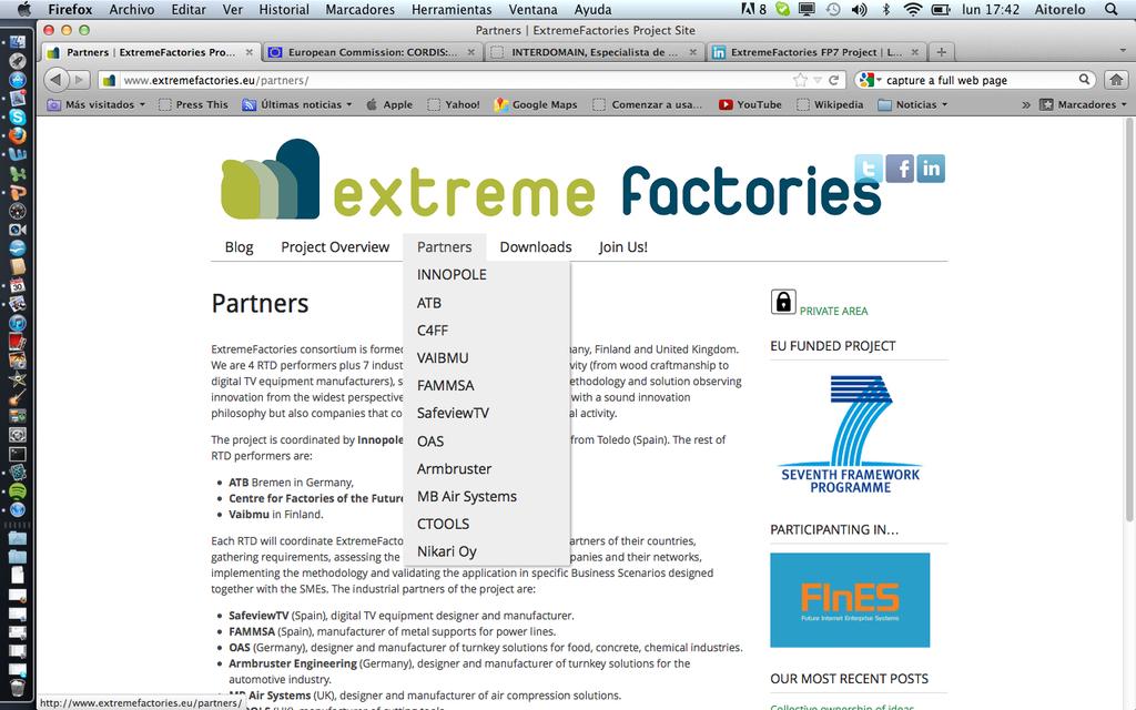 Main menu > Partners: The partners section describes the consortium of the project.