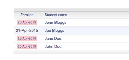 Note the click here button On my end... We see the list of students enrolled in a class.