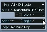 2. To set the MIDI channel for a track, use the MIDI chn: pop-up in the Inspector.