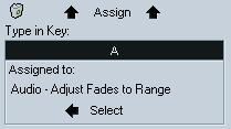 4. In the list, select the item Import Audio File. As you can see, this function has no key command assigned to it, as indicated by the empty Keys column and the Keys section in the top right corner.