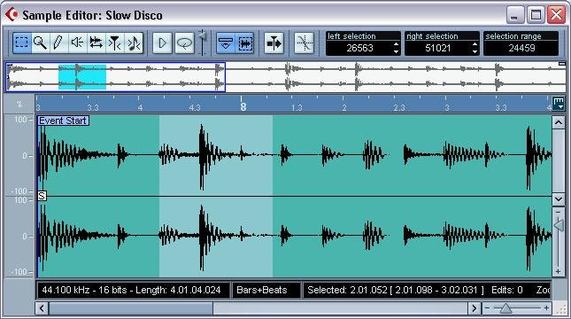The Sample Editor In the Sample Editor you can view and manipulate audio, by cutting and pasting,