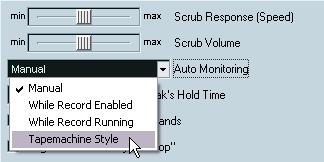 Setting up monitoring When you are monitoring through Cubase SE, you can choose to activate monitoring manually or automatically, in several different ways.