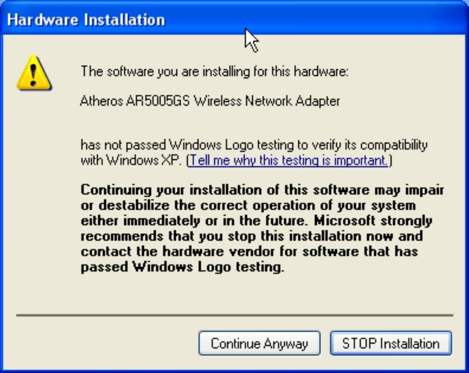 Chapter 2 Driver & Utility Installation Once a similar screen similar to the one shown below appears, click on the Continue Anyway button to continue the installation.