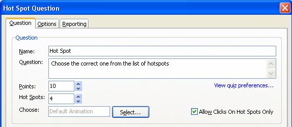 Hot Spot Question 1. Click Quiz in the menu bar and select Question Slide 2. Choose Hot Spot from the Question Types window 3.