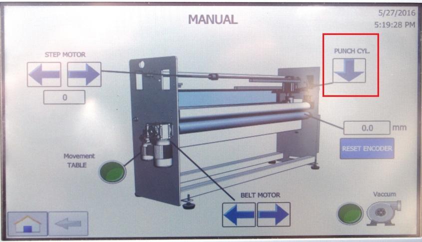 -.MANUAL: In the Manual Mode, we can execute a punching test to adjust the pressure or the cutting time.