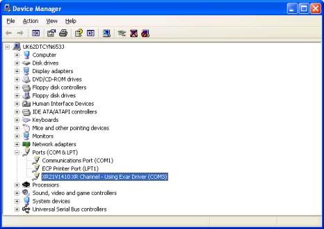 v. In the Device Manager window select from the list and expand (click on the + sign) the Ports (COM & LPT) tree.