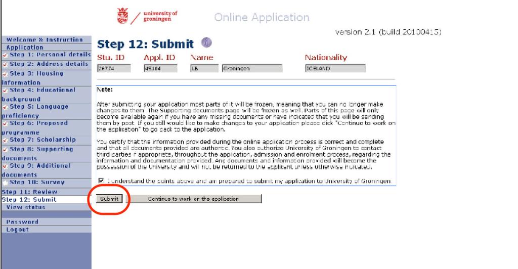 University of Groningen. Press the button submit.