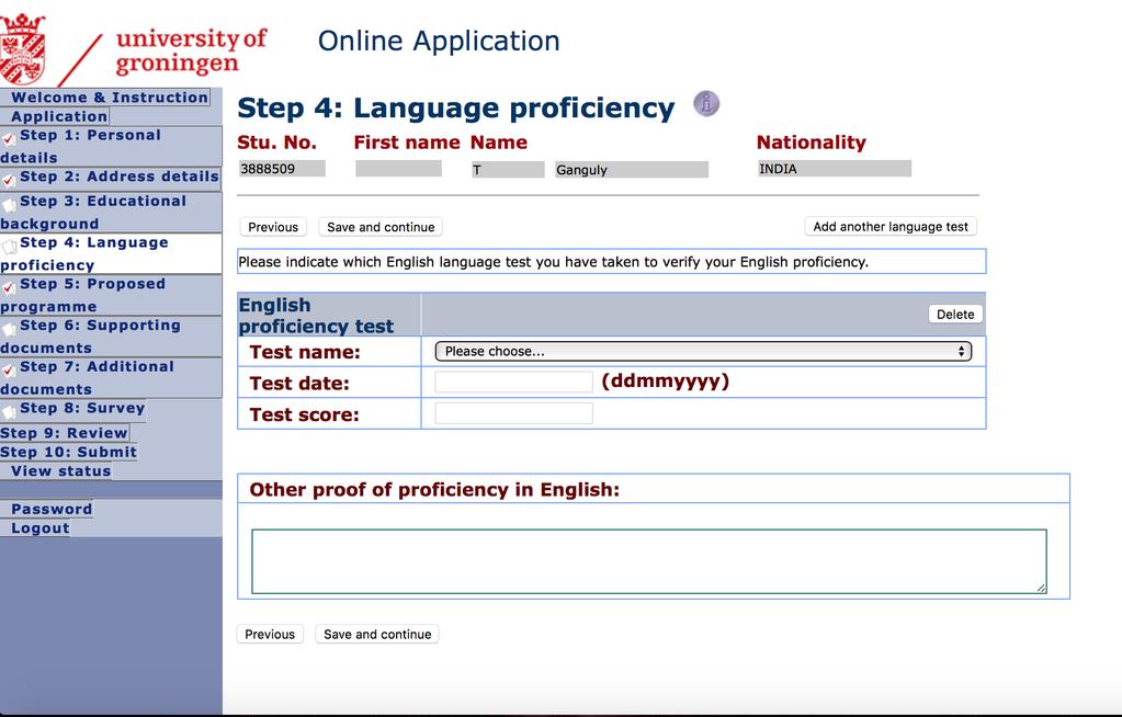 Step 4: Language Profiency In step 4, please fill in all the languages that you are proficient
