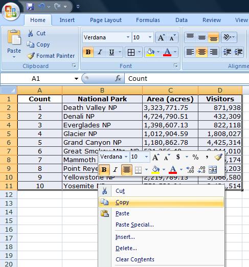Spreadsheet Manipulations Copy and Paste The copy and paste commands can also be very useful in Excel, particularly when pasting data and equations into non-adjacent cells in the spreadsheet, or onto