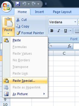 Spreadsheet Manipulations Paste Special When copying and pasting spreadsheets, the default Paste command pastes all numbers,