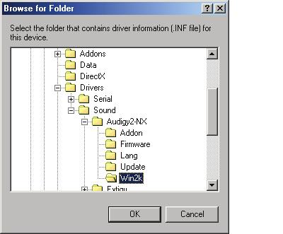 Find and select the DSM-PRO CD-ROM\Drivers\Sound\Audigy NX\Win2k directory as shown on the picture below. Click the OK button.