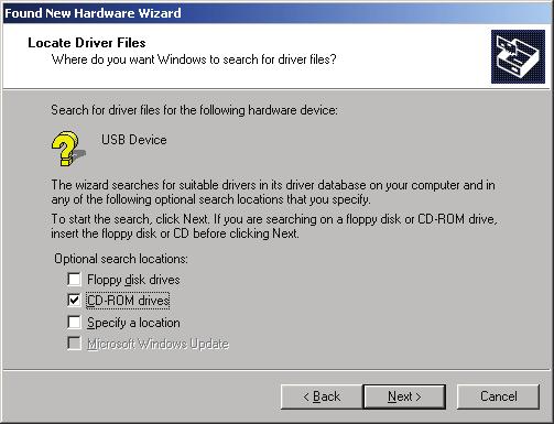 On the Locate Driver Files screen make sure CD-ROM drives is selected and click Next.