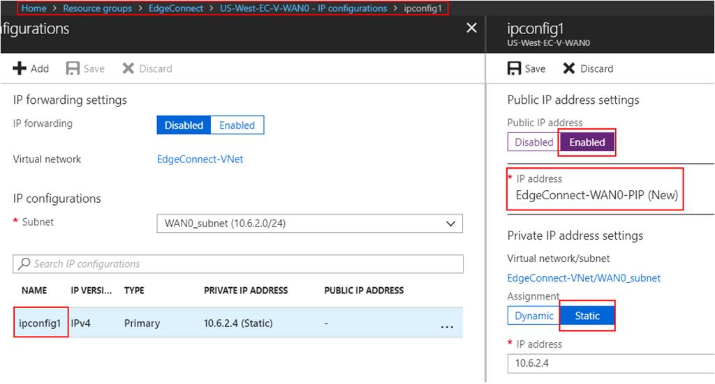 Assign a public IP address to the WAN0 interface Follow these steps to assign a public IP address to the WAN network interface. 1. From the Azure Portal, click WAN vnic. 2.