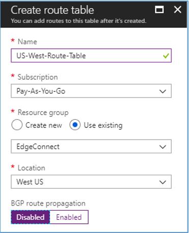 Figure 45: Create route table screen 4. Click Apply to save the changes. 5.