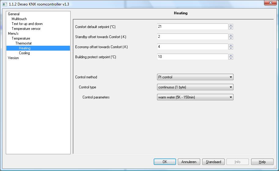 Heating Parameter Comfort default setpoint ( C) Description This parameter sets the default comfort setpoint.