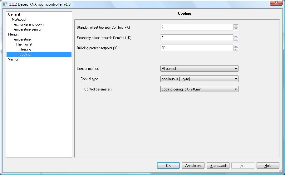 Cooling Parameter Comfort default setpoint ( C) Description This parameter sets the default comfort setpoint.