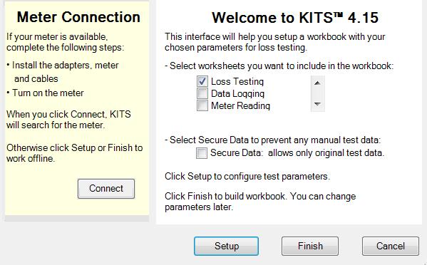KITS program will display the welcome screen with option for setting up the report. Note that several report options are available.