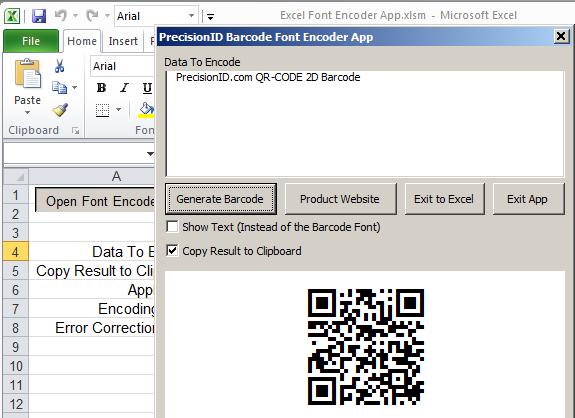 Font Encoder App for Excel The Font Encoder App for Excel is an Excel user form that allows users an easy method to copy and paste barcodes into applications.