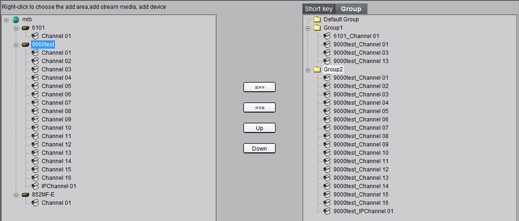 Using and keys to adjust the channel sequence in the group list. Using key to delete the channel or group in the group area Note: One channel can be added to one group for only once.