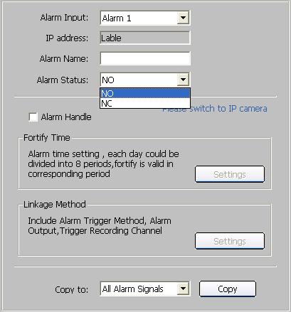 2 nd step: Select the type of alarm input, NO or NC.