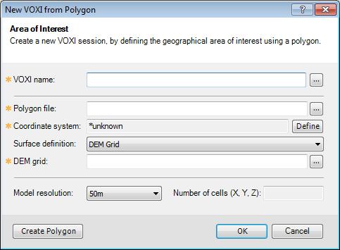 New VOXI from Polygon New VOXI from Polygon VOXI offers two approaches for defining the area of interest (AOI): you can either use a polygon file that defines the outline of your area, or you can
