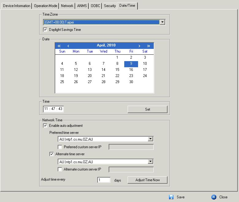 Date/Time The Date/Time dialog page sets the KVM Over the NET switch time parameters: Set the parameters according to the information below.