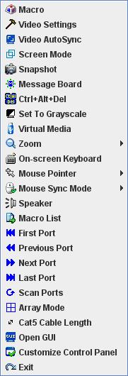 Right clicking in the text row area brings up a menu-style version of the toolbar. In addition, it allows you to select options for the Zoom, Mouse Pointer, and Mouse Sync Mode.